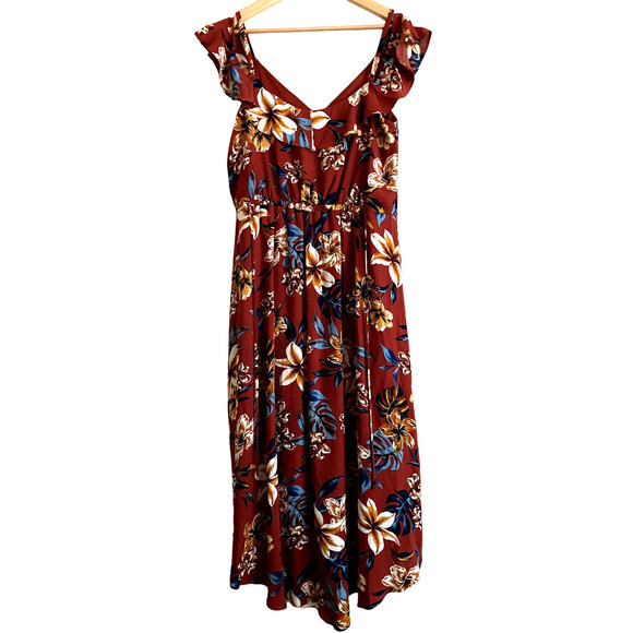 By & By High Low Dress/Size XXL Women-Floral Lined Rust Colored Dress-NWT - Picture 3 of 8